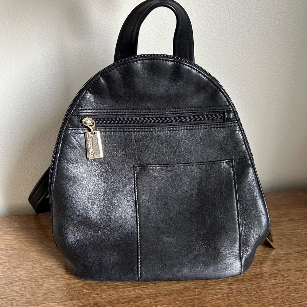 Vintage Tignanello Black Leather Mini Small Backpack